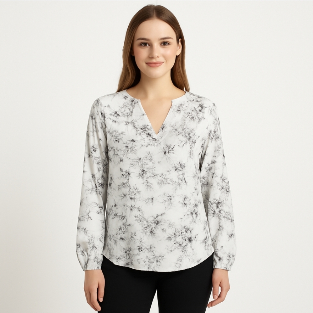 Adrianna Papell Black And White Floral Blouse Sz Lg
